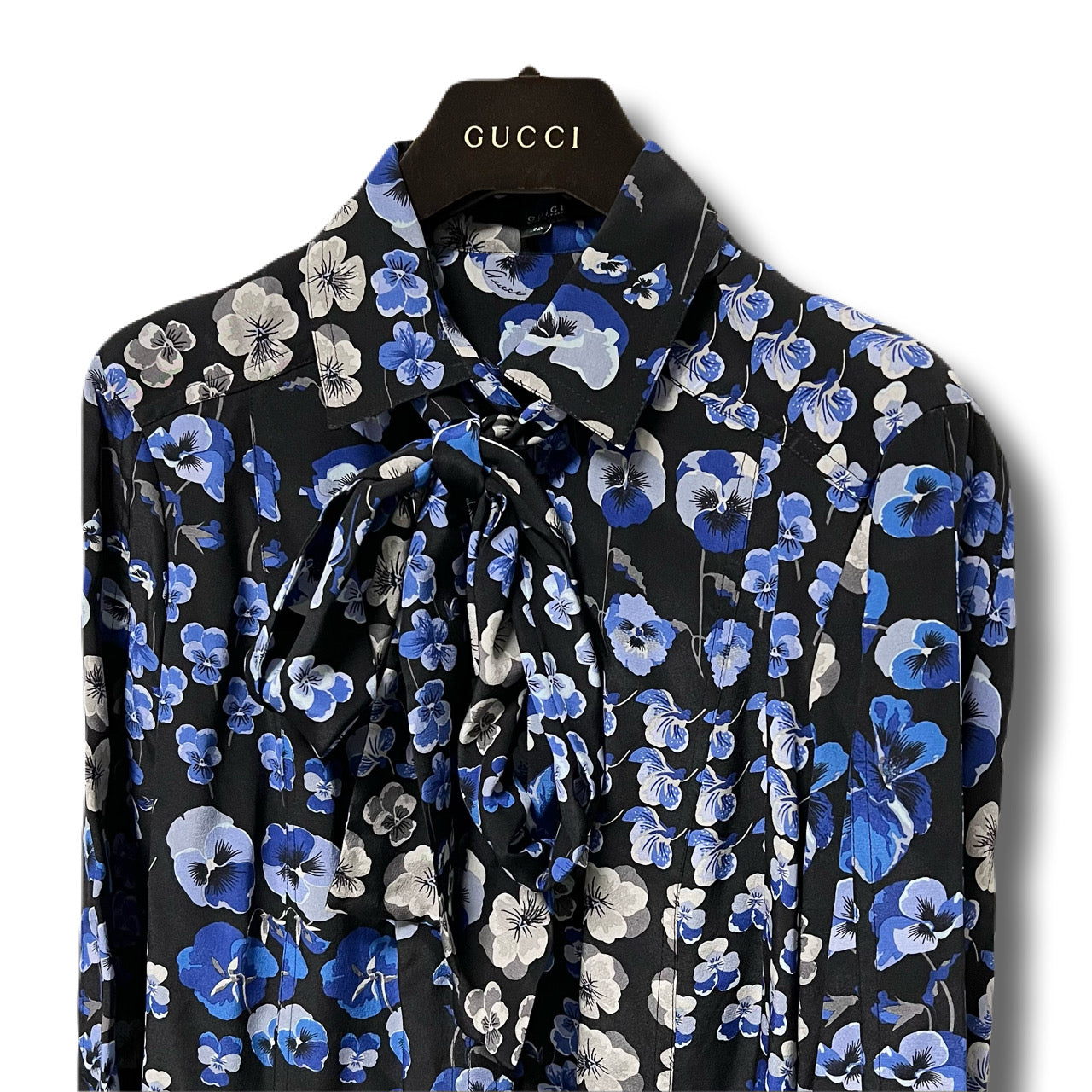 GUCCI グッチ　シルクシャツ　ブラウス　スカーフ　花柄